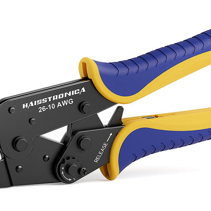 haisstronica Crimping Tool For Heat Shrink Connectors-AWG 26-10 Ratchet Wire Terminal Crimper-Ratcheting Crimper Tools-Available For Insulated Nylon Connectors and Electrical Wire Connectors HS-8327
