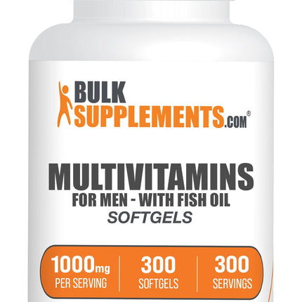 BulkSupplements.com Multivitamin for Men Softgels - Daily Multivitamin Supplement, Multimineral for Men with Fish Oil - Gluten Free, 1 Softgel per Serving (1000mg), 300 Count (Pack of 1)