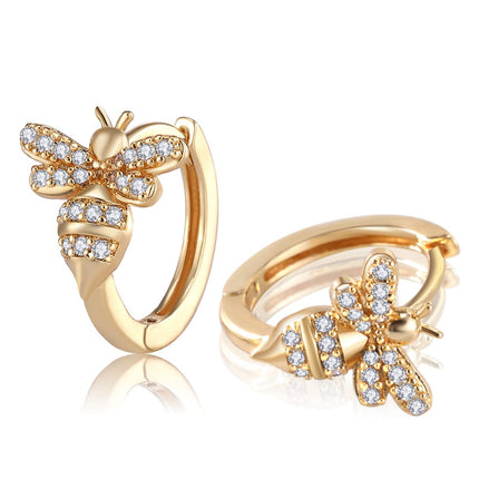 18K Gold Bee Earrings for Women, Hypoallergenic Stud with Cubic Zirconia, Hoop Earrings for Women, Gold/Silver Colors