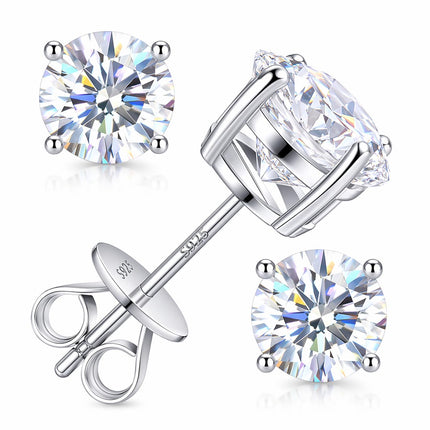 Moissannite Stud Earrings for Men and Women 1-4 CTTW 925 Sterling Silver, Round Brilliant Diamond Alternative, Lightweight Unisex Earrings with GRA Certification