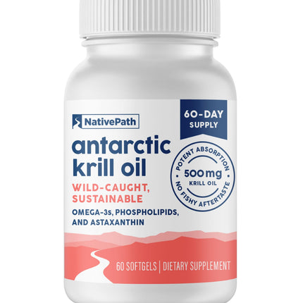 NativePath Antarctic Krill Oil - Wild-Caught Omega 3 Krill Oil 500mg Softgels with EPA, DHA and Astaxanthin - Supplement for Joint, Heart, Brain and Immunity - 60 ct - No Fishy Aftertaste