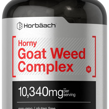 Horbäach Horny Goat Weed Complex | 180 Capsules | Vegetarian, Non-GMO, and Gluten Free Formula with Tribulus, Maca, Yohimbe, and L-Arginine