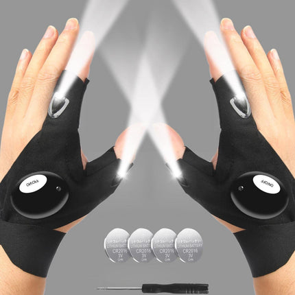 LED Flashlight Gloves, Fathers Day Dad Gifts from Daughter Son Wife, Gift for Men Boyfriend Husband Him Birthday Christmas, Cool Gadget Finger Lights Waterproof for Camping Fishing Repairing (Black)
