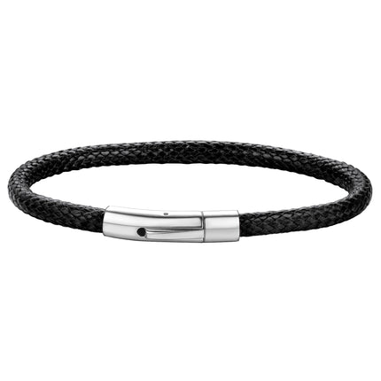 ChainsHouse Mens Black Leather Bracelet Cord 5mm 7.9 inch Black Stainless Steel Clasp Leather Bracelets Waterproof Cuff Bracelet