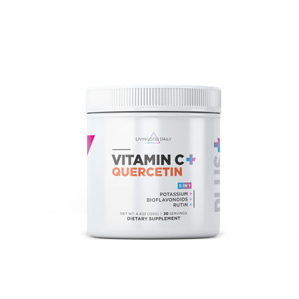 Livingood Daily High Dose Vitamin C Powder Supplement, 2,600 MG Ascorbic Acid Powder Supports Immunity & Skin Health, Powdered Vitamin C with Quercetin, Sweetened with Stevia, Vegan, 30 Servings