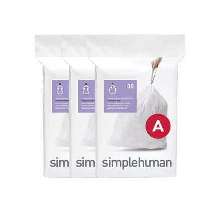simplehuman Code A 90 Count Custom Fit Liners, Drawstring Kitchen Trash Bags, One-by-One Mess-Free Dispense, Extra Thick & Double Seamed, 50% PCR Plastic, 4.5 Liter / 1.2 Gallon, White