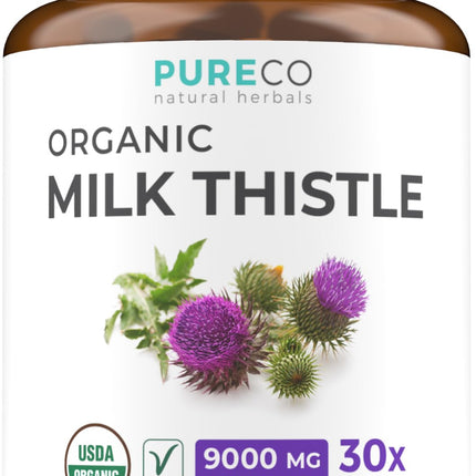 USDA Organic Milk Thistle Capsules - 80% Silymarin Supplement for Liver Support- Super Concentrated 300mg of 30:1 Milk Thistle Extract Equivalent to 9,000mg - Milk Thistle Liver Detox 60 Day Supply