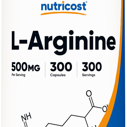 Nutricost L-Arginine 500mg, 300 Capsules - Gluten Free and Non-GMO
