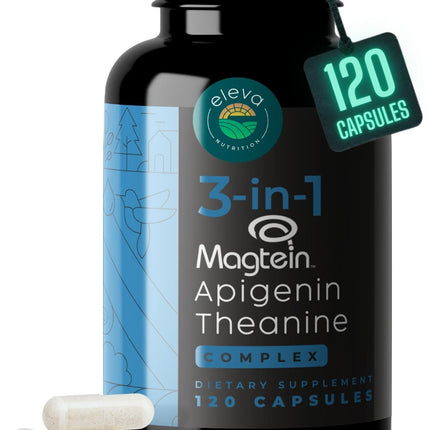 Magnesium Theanine L-Threonate Apigenin Supplement for Sleep Aid-3- in-1 Complex Supplement Support Relaxation- Melatonin-Free Magnesium- Zero Fillers- Gluten Free & Non-GMO-120 Count Veggie Capsules