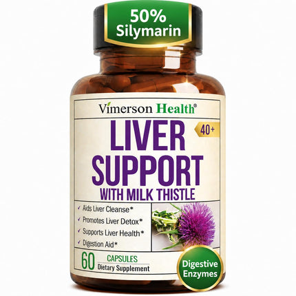 Liver Support with Artichoke Extract, Enzymes, Silymarin 50% Milk Thistle, Dandelion Root, Lipase & Protease, Solarplast® Antioxidants – Supports Detox, Digestion & Energy. 60 Capsules, 20 Day Supply