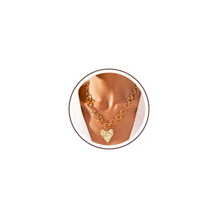 Robaice Chunky Heart Necklace for Women，14K Plated Gold Chain Necklaces