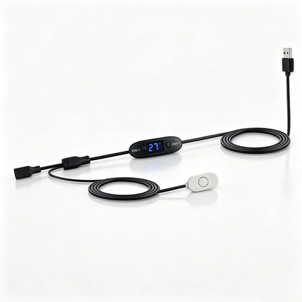 5V USB Digital Temperature Controller Socket, 0-60°C Adjustable Thermostat with Magnetic Probe,2A10W Output for USB Fan,Reptile Tank,Greenhouse,Aquarium &AV Cabinet Temperature Control and Ventilation