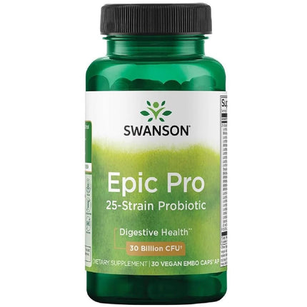 Swanson Epic-Pro 25-Strain Probiotic with Prebiotic FOS for Gut-Health-Conscious Adults Seeking Comprehensive Digestive and Immune Support - 30 Billion CFU (30 Vegan DRcaps)