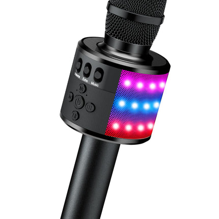 BONAOK Portable Bluetooth Karaoke Mic with Disco Lights for Adults & Kids