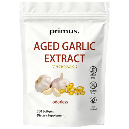 Adjustable Primus Aged Garlic 24 Month Aged - Count Odorless Garlic Supplement, for Antioxidant & Heart Support, Non-GMO, 300 Softgels