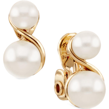 Anne Klein Gold Tone Faux Pearl Clip On Earrings for Women – Pave Halo Twist Button Earrings, Elegant Gold Fashion Jewelry