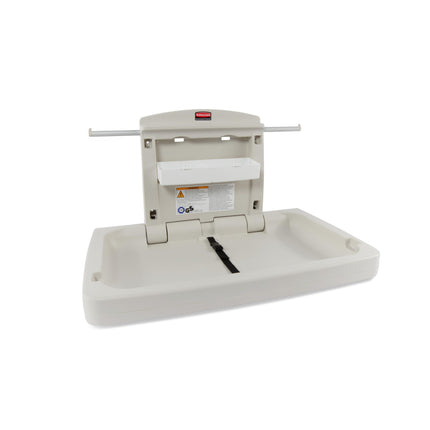 Rubbermaid Commercial Products Horizontal Baby Changing Station, Light Platinum, Wall-Mounted Fold-Down Diaper Change Table with Safety Straps for Restaurants/Hotels/Schools/Airports