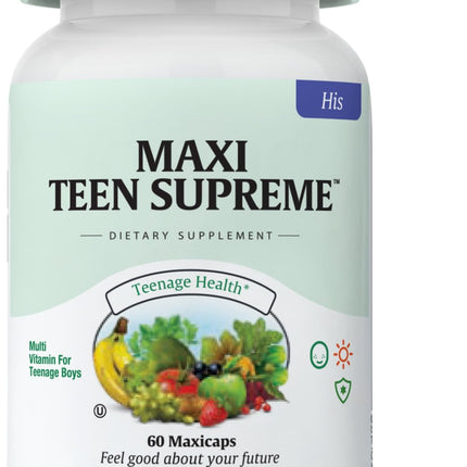 Teen Vitamins for Boys 12-17 - Teen Multivitamin Supreme with D3, Iron, Calcium, Biotin, Digestive Enzymes – Teenager Boy Multi Vitamins for Energy, Brain & Mood Support – 60 Count