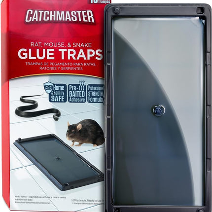 Catchmaster Rat, Snake and Mouse Traps 10Pk, Large Bulk Glue Rat Traps for Home, Adhesive Plastic Tray for Inside House, Snake, Mice, & Spider Catcher, Pest Control for House & Garage