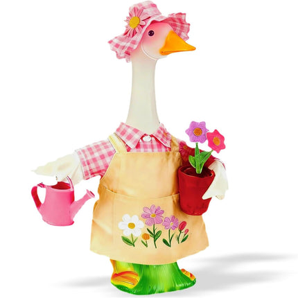 Jwqqwdza Gardener Porch Goose Outfit, 23 Inch Goose Clothes with Hat, Watering Can & Flower Pot, Lawn Geese Statue Costume for Spring Summer Garden Yard Decor (Pink Yellow, One Size)