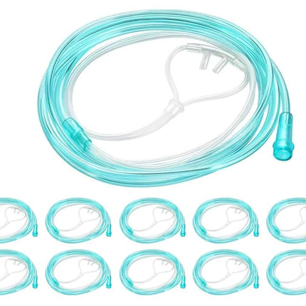 10 Pack High-Flow Ultra Soft Nasal Oxygen Cannula, Green Tubing and Each Individual Packing with Standard Connection 7 Ft