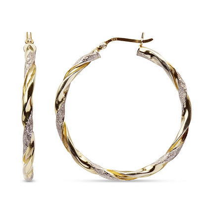 LeCalla 925 Sterling Silver Hoop Earrings 14K Two-Tone Lightweight Italian Design Medium Earrings for Women - 30MM
