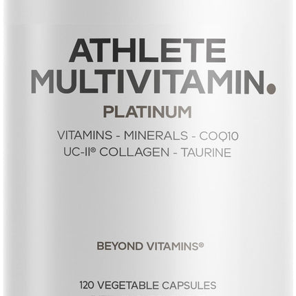 Codeage Athlete Multivitamin Platinum – Sports Supplement with Vitamins & Minerals, Folate, Iron & Magnesium, Creatine, Taurine, Electrolytes, CoQ10, PQQ, UC-II Collagen – Non-GMO – 120 Capsules