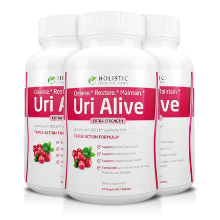 Uri Alive Extra Strength Urinary Support Supplement for Urinary Tract, Bladder, Gut Flora, and Immune System Health (60 Count (Pack of 3))