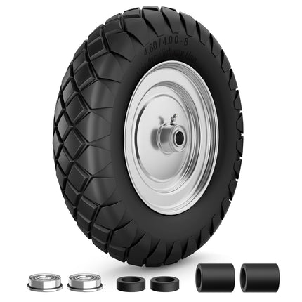 RONPOW 4.80/4.00-8 Flat Free Wheelbarrow Tire and Wheel, 16" Solid Puncture Proof Replacement Tires with 5/8" & 3/4" Bearings, 400Lbs Load, Universal Fit for Garden, Farm & Construction, 1Pack Black