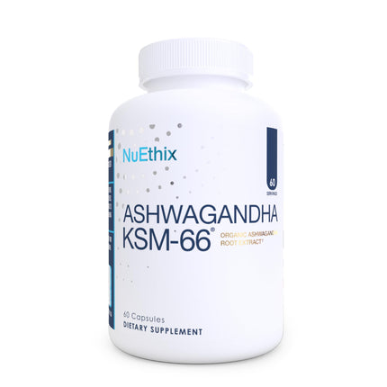 NuEthix Formulations Ashwagandha KSM 66, 500mg of KSM-66 Root Extract, Mood, Stress, & Cognitive Support, BioPerine Black Pepper Extract, Gluten Free, Vegetarian, Non-GMO, & Dairy Free, 60 Servings