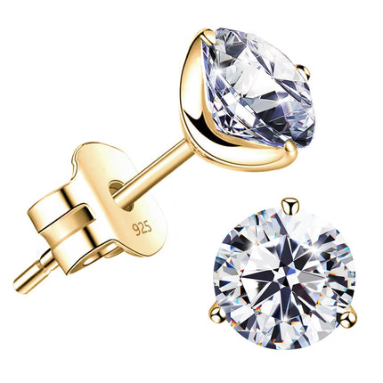 "STUNNING FLAME" 18K Gold Plated Silver Brilliant Cut Simulated Diamond Cubic Zirconia Stud Earrings(yellow-gold-plated-silver, 0.9)