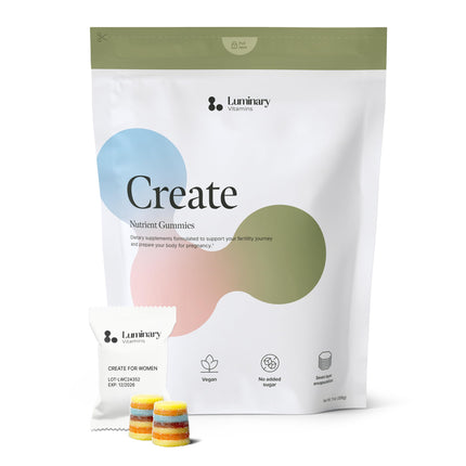 Luminary Vitamins Create for Women | IVF-Doctor Formulated Fertility Gummy | 600mg CoQ10 + 27mg Iron + 1200mcg Folic Acid | Preconception & Egg Quality Support | Vegan & No Added Sugar (28 Day Supply)