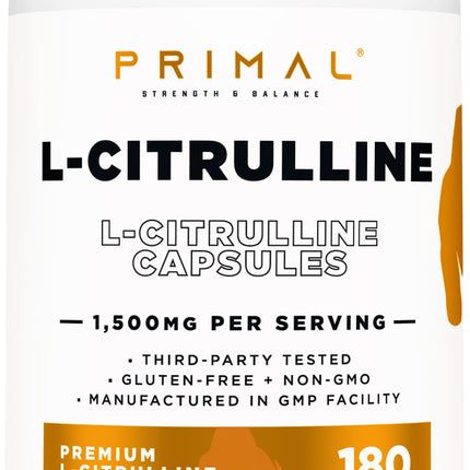 Primal L-Citrulline Capsules (180 Capsules / 1,500 mg Per Serving) | Premium L-Citrulline Supplement