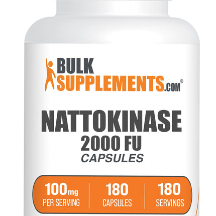 BulkSupplements.com Nattokinase 2000 FU Capsules - Sourced from Natto Extract, Nattokinase Supplement, Nattokinase 100mg - Gluten Free, 1 Capsule per Serving, 180 Capsules (Pack of 1)