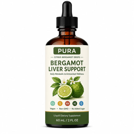 Pura Bergamot Liver Cleanse Formula, Citrus Bergamot Daily Liquid Supplement for Antioxidant & Metabolic Wellness, Vegan, Non-GMO, 60 mL