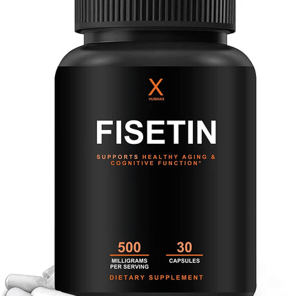 HUMANX Fisetin 500mg - 98% Pure Fisetin Supplement - Powerful Serving Size (Similar to Apigenin, Luteolin, Quercetin) Senolytic Activator - Natural Polypheonols - USA Made, Non-GMO Fisetin Capsules