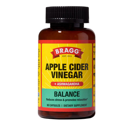 Bragg Daily Balance Apple Cider Vinegar and Sensoril Ashwagandha Capsules - 750mg of Acetic Acid – Energy & Weight Management Support - (90 Pills)