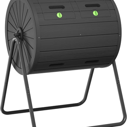 PatioZen Dual Chamber Tumbling Composter 45 Gallon Large Outdoor Tumbling Composter Efficient Batch Composting Easy Turn Design (Black,45 Gal)