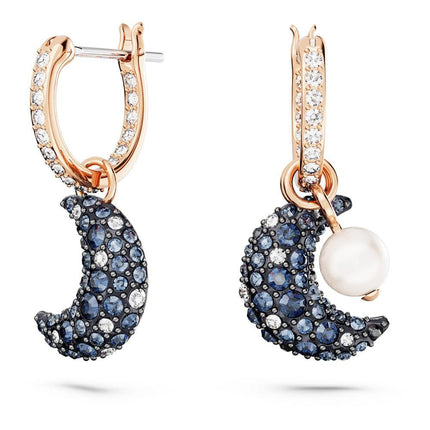 Swarovski Sublima drop earrings, Asymmetrical design, Moon, Multicolored, Rose gold-tone Finished