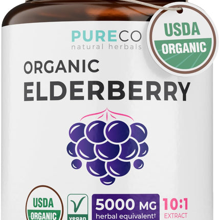 Organic Elderberry Capsules - 10:1 Extract Equals 5,000mg of Fresh Elderberries (Vegan) for Immune Support, Allergy, Sinus Relief - Sambucus Nigra - Black Elderberry - 120 Caps (No Pills or Gummies)