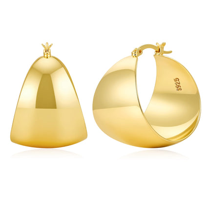 LOUMILEO 24MM Wide Thick Gold Hoop Earrings for Women Lightweight 30MM