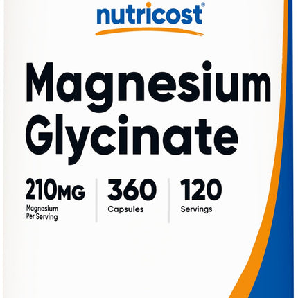 Nutricost Magnesium Glycinate Capsules (360 Capsules, 210 mg Per Serving) - Magnesium Glycinate Supplement for Gentle Absorption