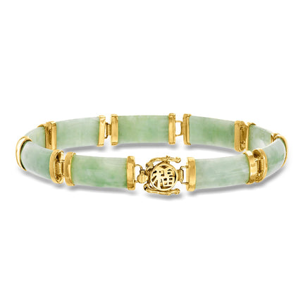 Ross-Simons Jade Good Fortune Bracelet in 18kt Gold Over Sterling. 7.5 inches