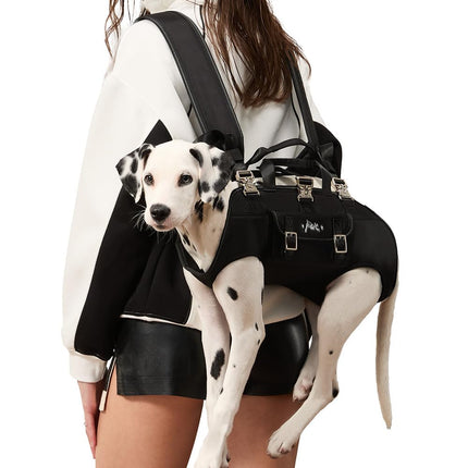 FCT Dog Backpack Carrier - Spine-Friendly for Small to Midium Dogs (8-18 lbs), Horizontal Design Dog Carrier with Adjustable Back Straps,Legs-Out Comfort for Travel/Hiking/Cycling (Black, Size M)