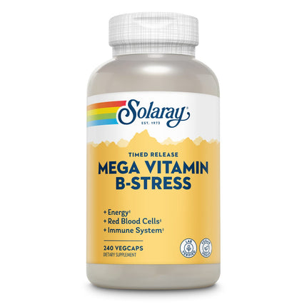 SOLARAY Mega Vitamin B-Stress - Timed Release Vitamin B Complex w/Vitamin B12, B6, Folic Acid, VIT. C - Stress, Energy, Red Blood Cell, Immune Support - Vegan, 60-Day Guarantee (240 CT)