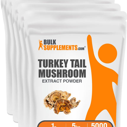 BulkSupplements.com Turkey Tail Mushroom Extract Powder - Coriolus Versicolor Extract, Mushroom Supplement - Vegan & Gluten Free, 1g per Serving, 1kg (2.2 lbs) (Pack of 5)