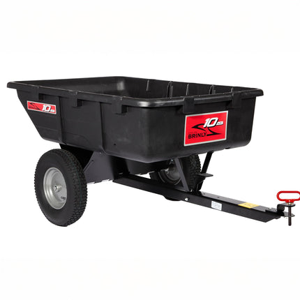 Brinly 10 cu.ft. 650lb Heavy Duty Tow-Behind Poly Utility Cart & Dump Trailer with Magnetic Hitch Pin & Compression Molded Bed