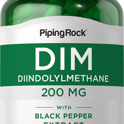 Piping Rock DIM Supplement | 200 mg | 200 Capsules | Diindolylmethane with Black Pepper Extract | Non-GMO & Gluten Free Formula