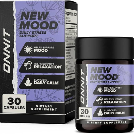ONNIT New Mood Daily Stress Support Capsules, IGEN™ Non-GMO Tested, Sleep and Mood Support Supplement for Men and Women, Daily Stress Management Capsules, 30 Count