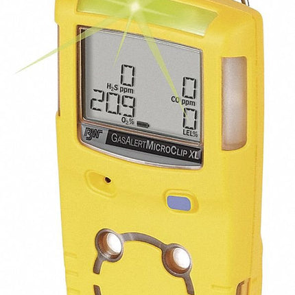 BW Technologies MCXL-XWHM-Y-NA GasAlertMicroClip XL 4 Gas Detector, CO, H2S, LEL and O2, Yellow
